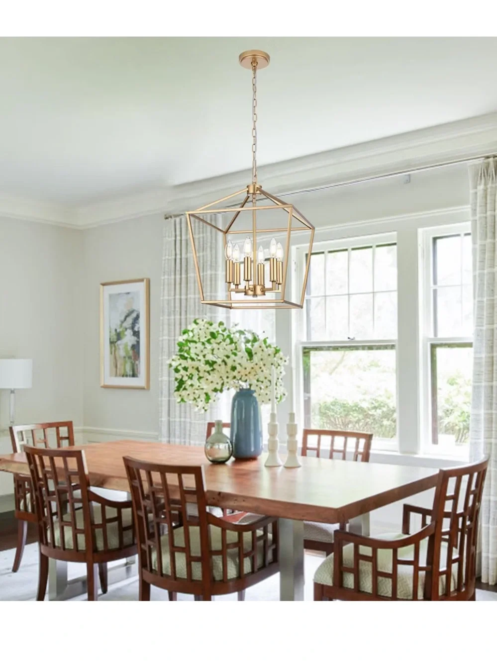 NIB Farmhouse Chandelier Pendant Lighting Gold, 6-Light Openwork Cage Light